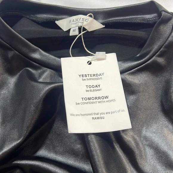 Ramisu black stretchy pleather dress NWT size medium - Picture 3 of 8